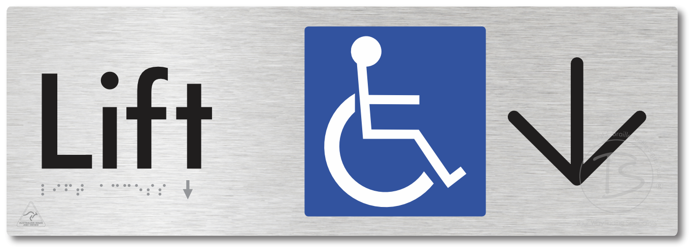 Lift Access with Large Directional Arrow - Braille Tactile Signs Aust.