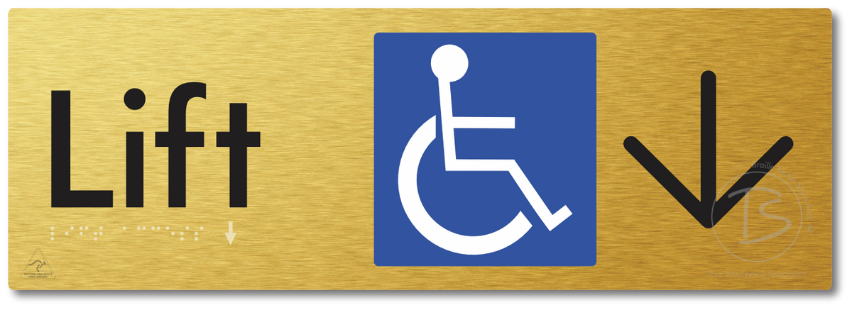 Lift Access with Large Directional Arrow - Braille Tactile Signs Aust.