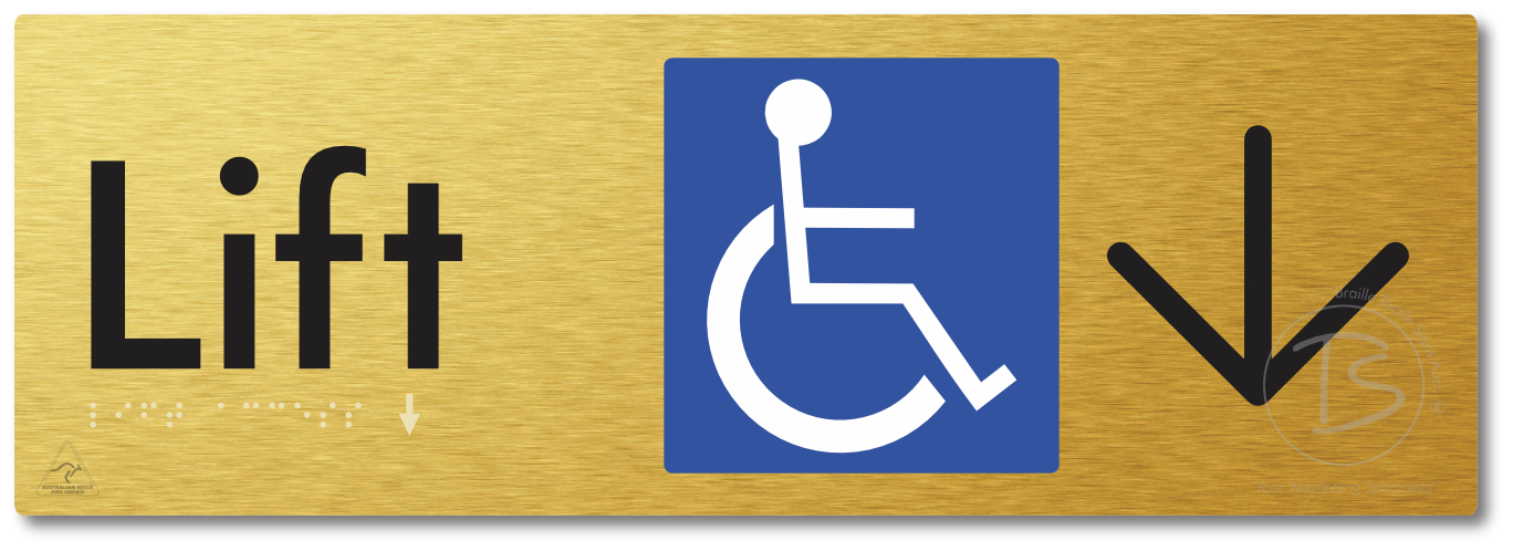 Lift Access with Large Directional Arrow - Braille Tactile Signs Aust.