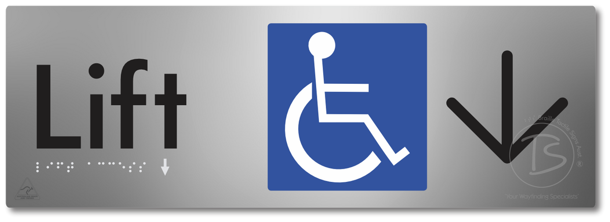 Lift Access with Large Directional Arrow - Braille Tactile Signs Aust.