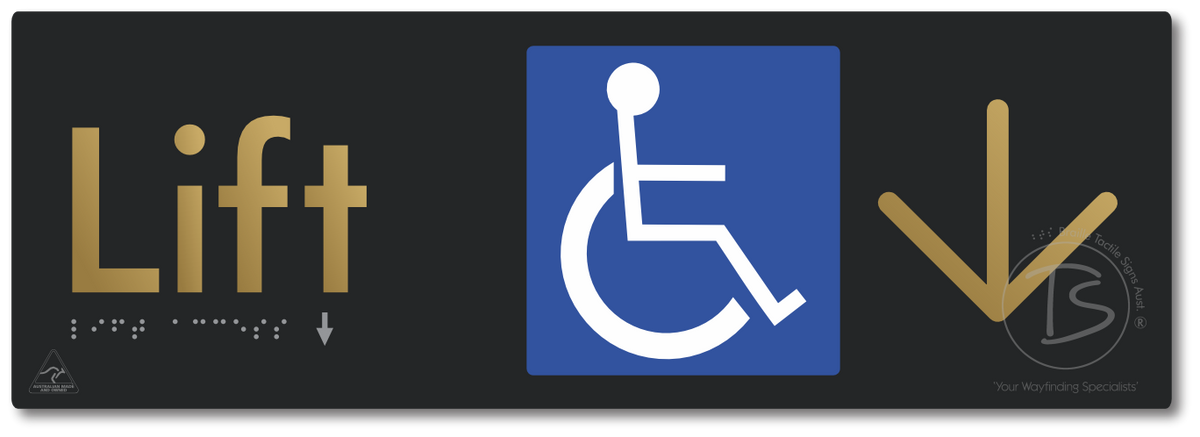 Lift Access with Large Directional Arrow - Braille Tactile Signs Aust.