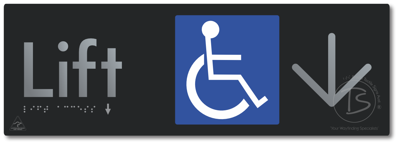Lift Access with Large Directional Arrow - Braille Tactile Signs Aust.