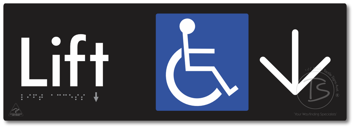 Lift Access with Large Directional Arrow - Braille Tactile Signs Aust.