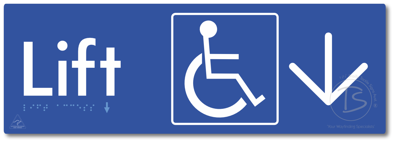 Lift Access with Large Directional Arrow - Braille Tactile Signs Aust.