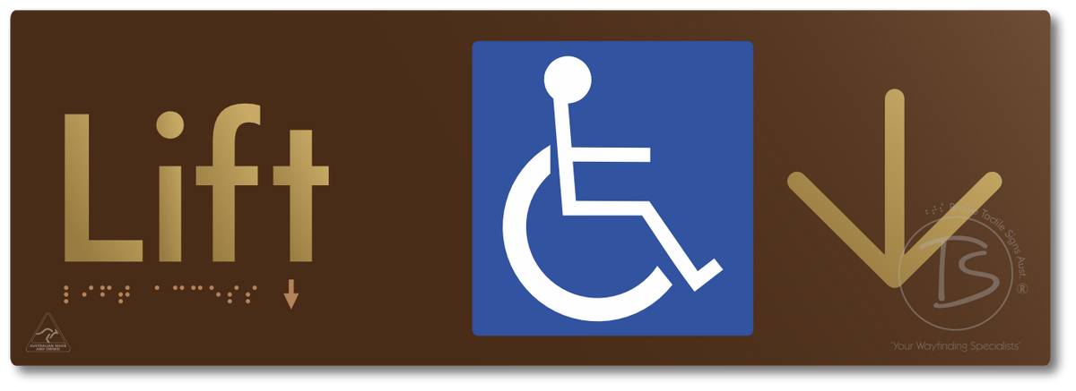 Lift Access with Large Directional Arrow - Braille Tactile Signs Aust.