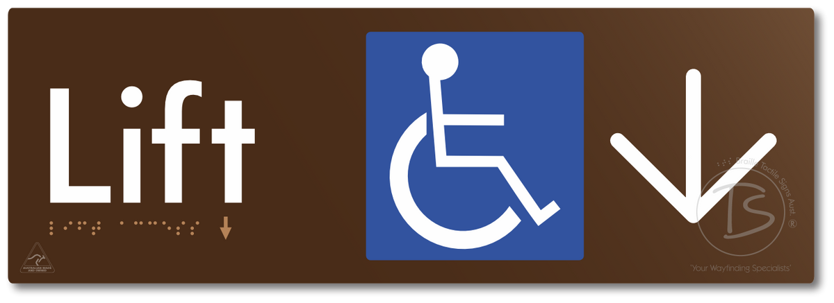 Lift Access with Large Directional Arrow - Braille Tactile Signs Aust.