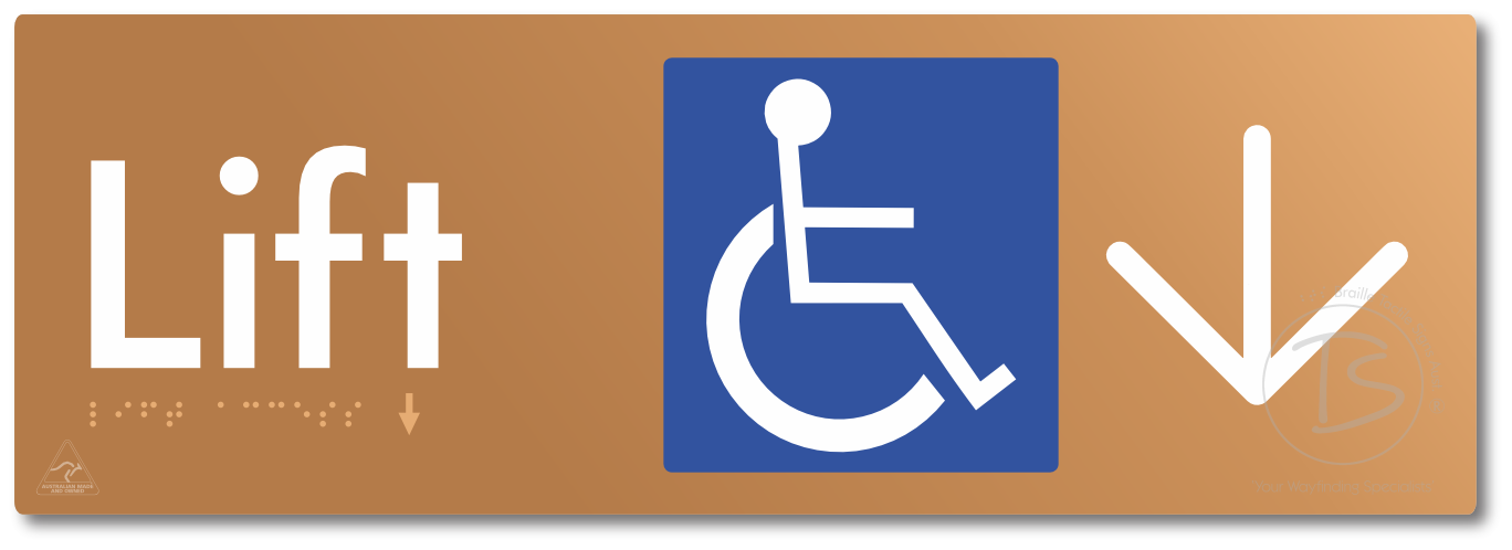 Lift Access with Large Directional Arrow - Braille Tactile Signs Aust.
