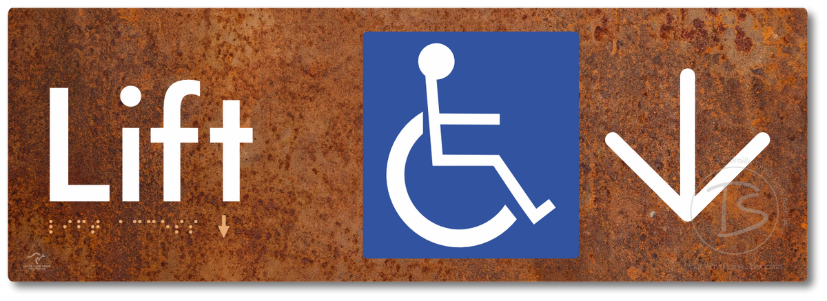 Lift Access with Large Directional Arrow - Braille Tactile Signs Aust.