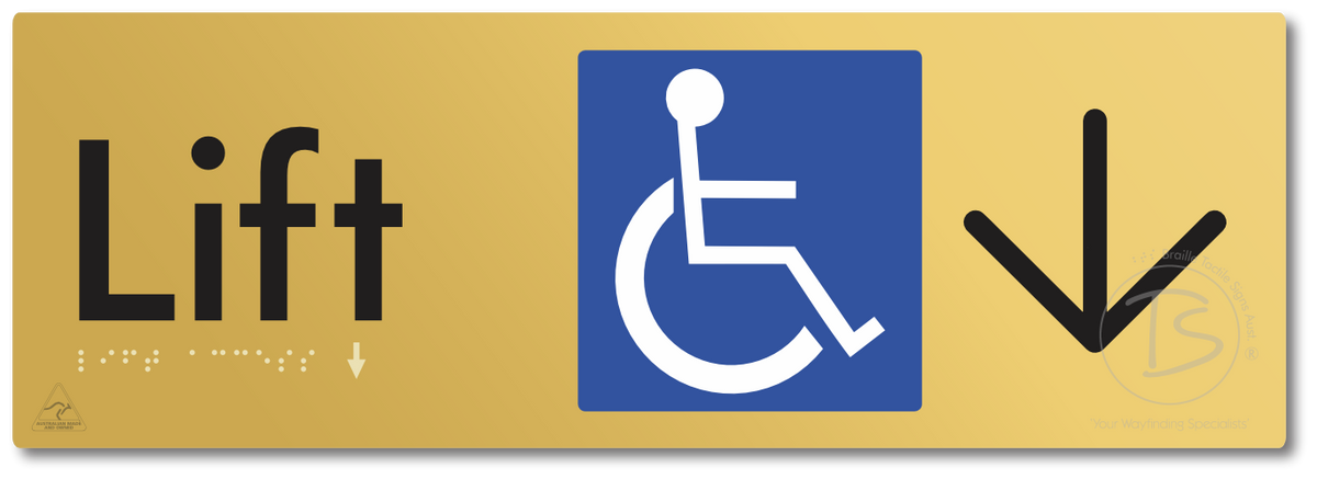 Lift Access with Large Directional Arrow - Braille Tactile Signs Aust.