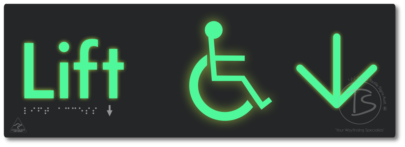 Lift Access with Large Directional Arrow - Braille Tactile Signs Aust.