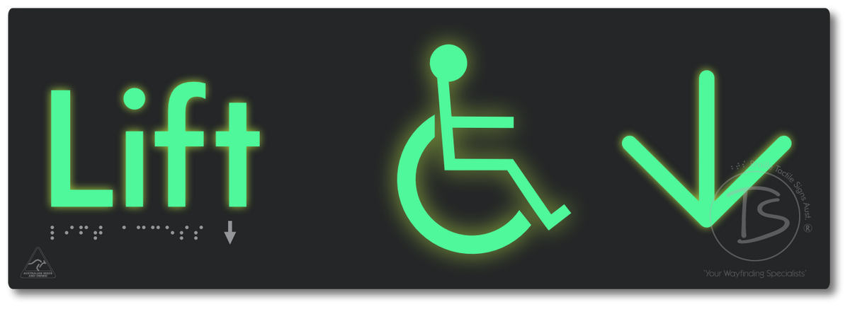 Lift Access with Large Directional Arrow - Braille Tactile Signs Aust.