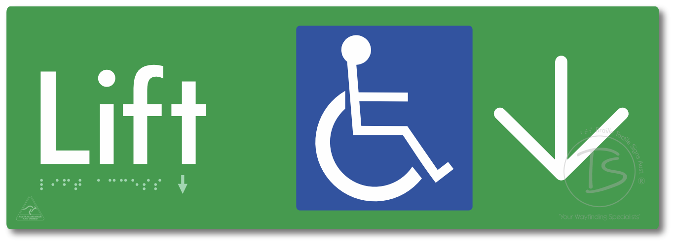 Lift Access with Large Directional Arrow - Braille Tactile Signs Aust.