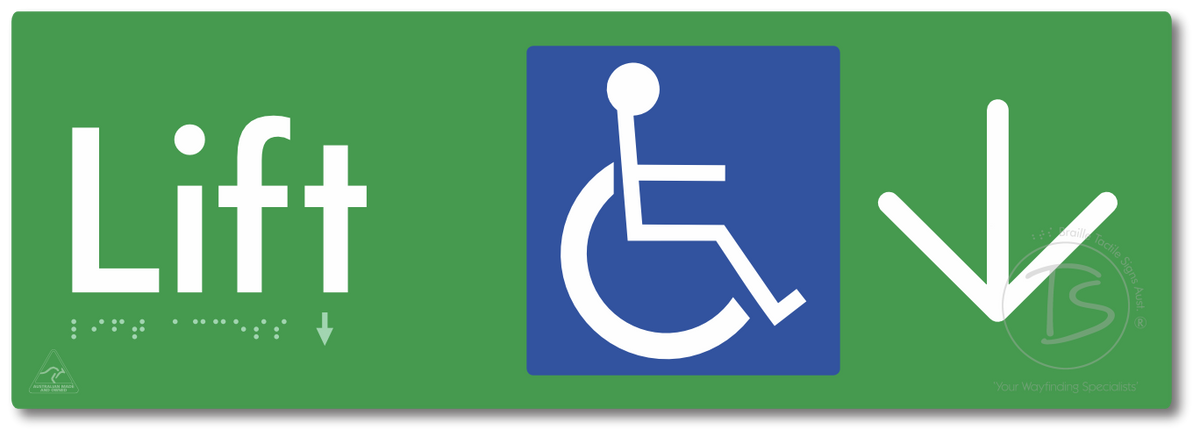Lift Access with Large Directional Arrow - Braille Tactile Signs Aust.