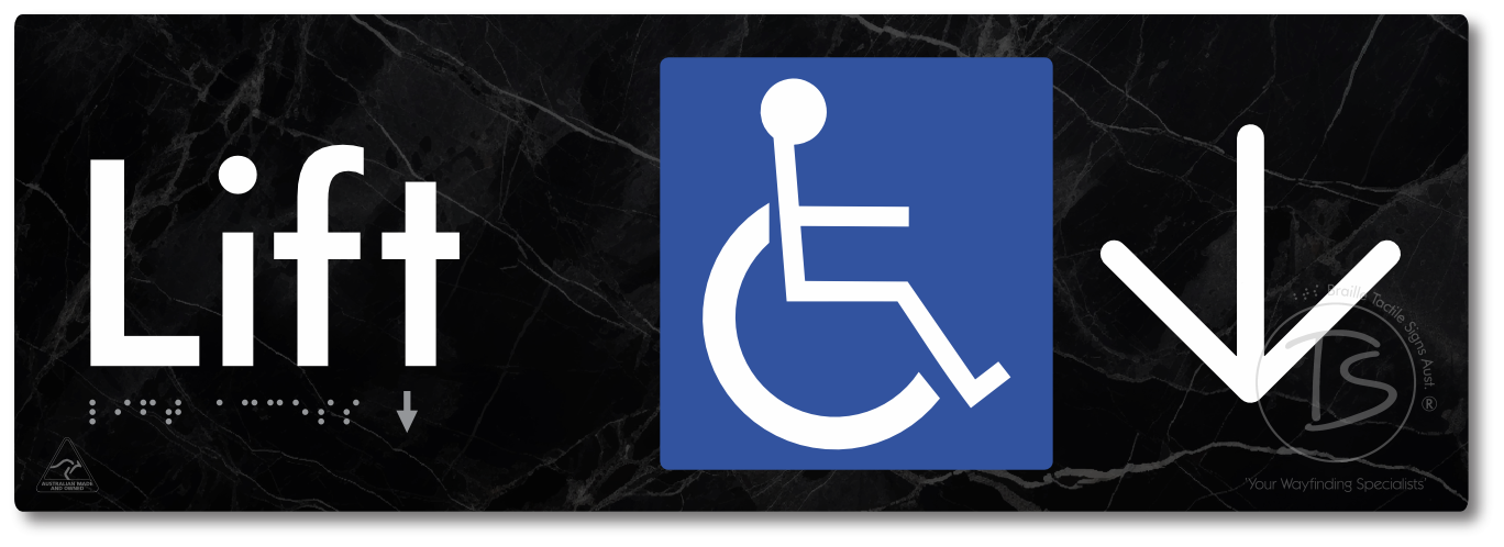 Lift Access with Large Directional Arrow - Braille Tactile Signs Aust.