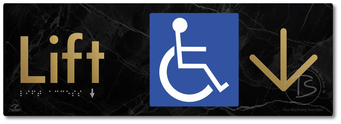 Lift Access with Large Directional Arrow - Braille Tactile Signs Aust.