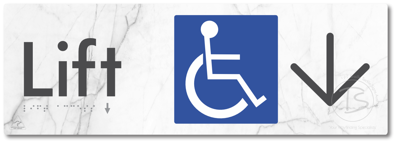 Lift Access with Large Directional Arrow - Braille Tactile Signs Aust.
