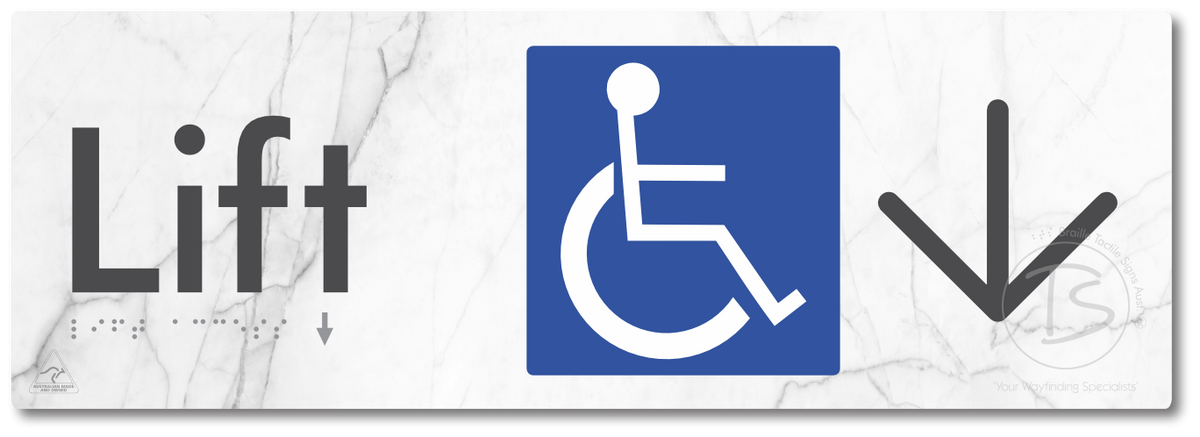 Lift Access with Large Directional Arrow - Braille Tactile Signs Aust.
