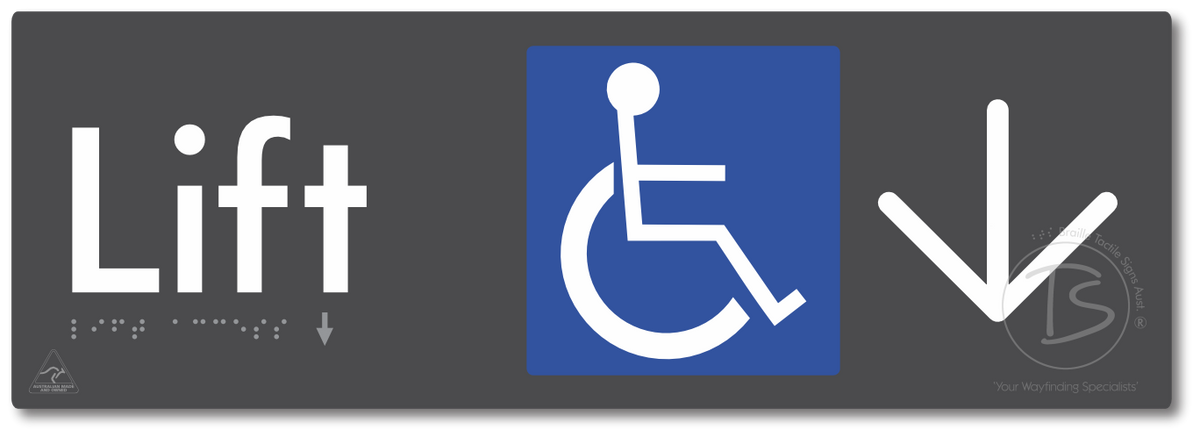 Lift Access with Large Directional Arrow - Braille Tactile Signs Aust.