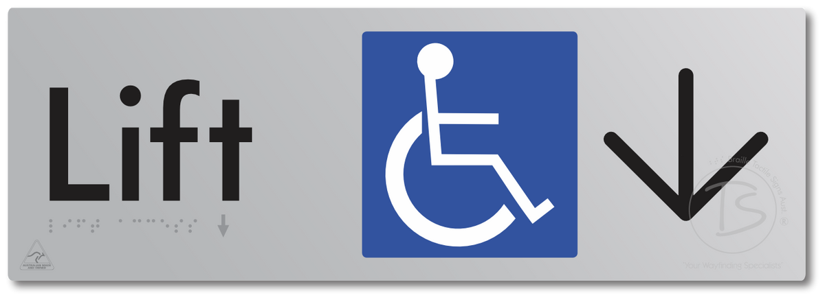Lift Access with Large Directional Arrow - Braille Tactile Signs Aust.