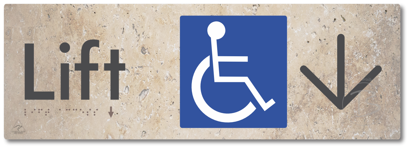 Lift Access with Large Directional Arrow - Braille Tactile Signs Aust.