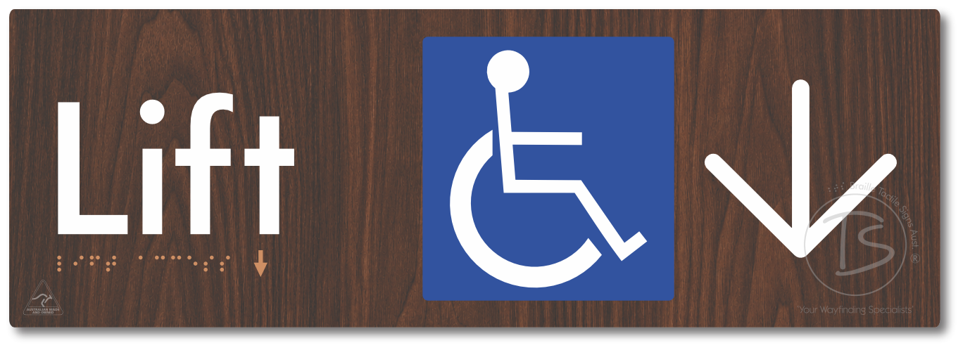 Lift Access with Large Directional Arrow - Braille Tactile Signs Aust.