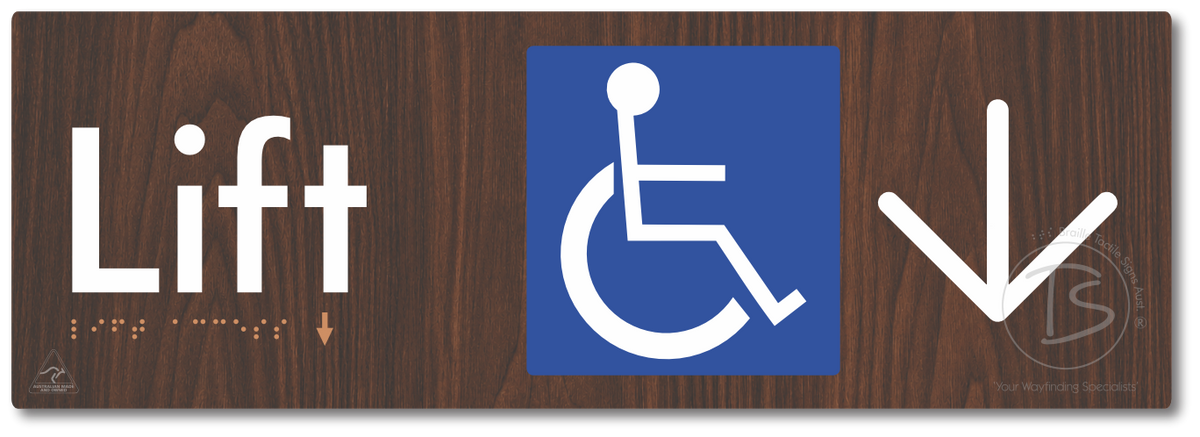 Lift Access with Large Directional Arrow - Braille Tactile Signs Aust.
