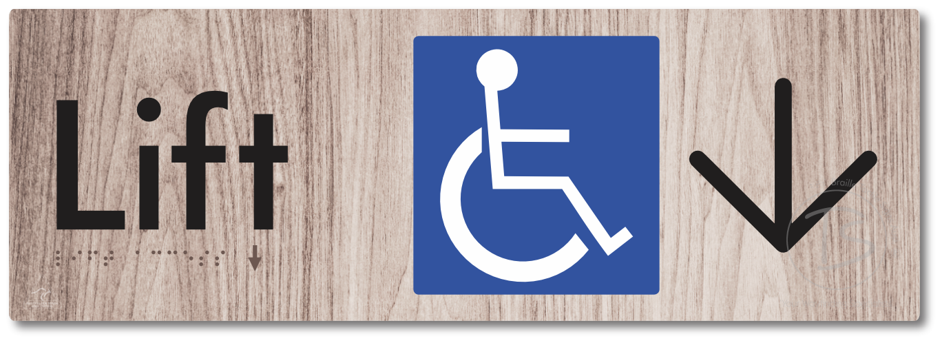 Lift Access with Large Directional Arrow - Braille Tactile Signs Aust.