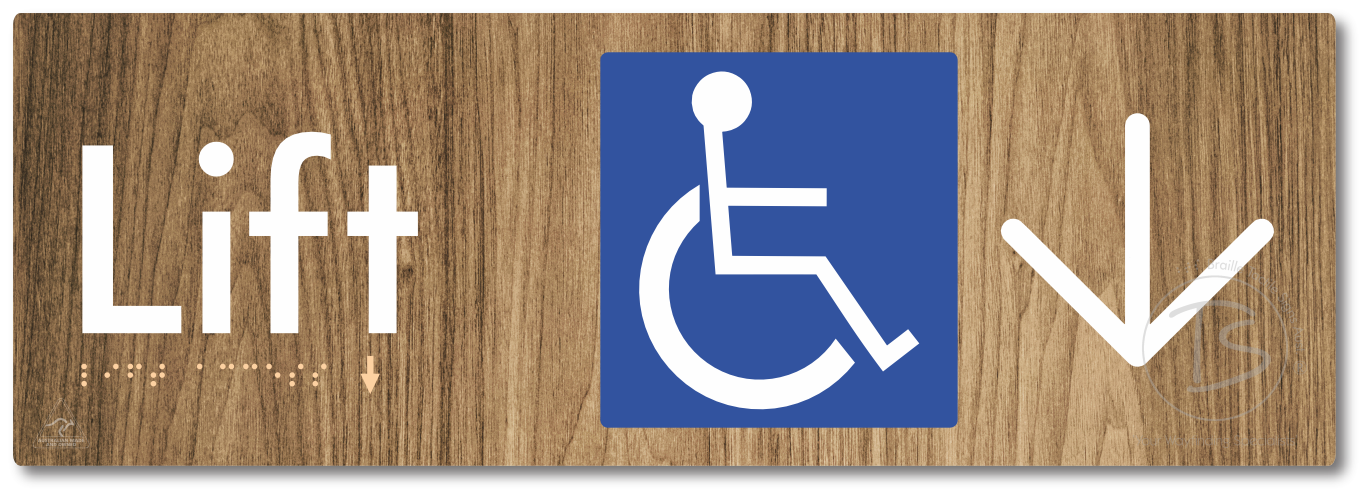 Lift Access with Large Directional Arrow - Braille Tactile Signs Aust.