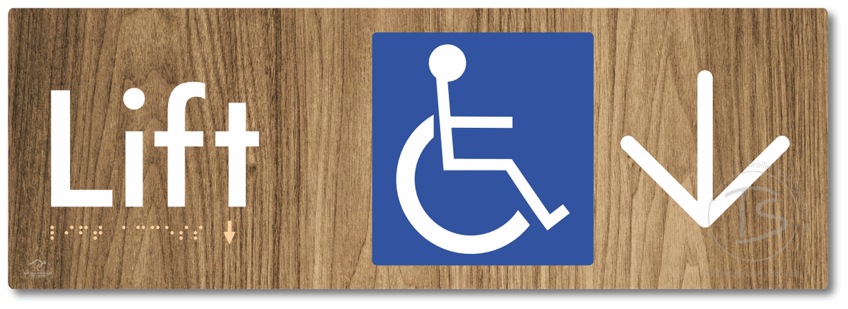 Lift Access with Large Directional Arrow - Braille Tactile Signs Aust.