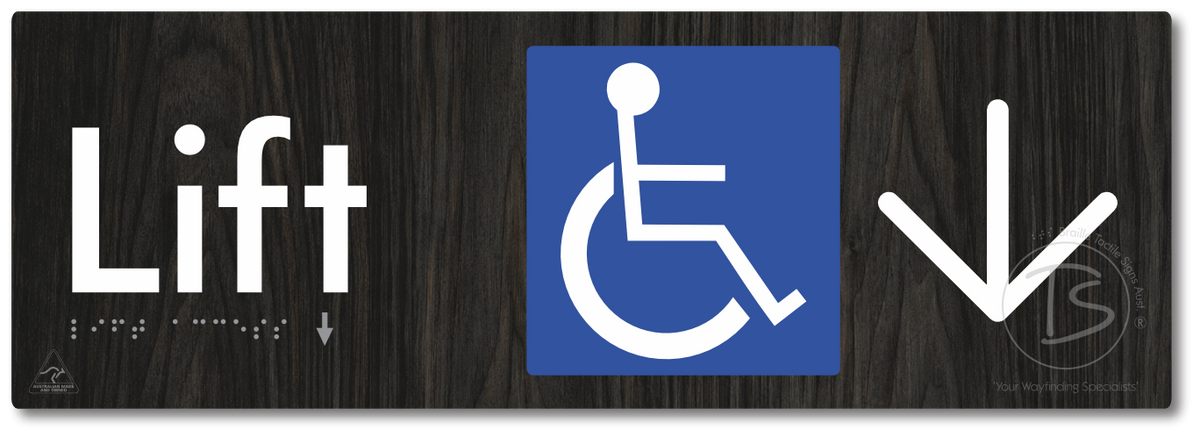 Lift Access with Large Directional Arrow - Braille Tactile Signs Aust.