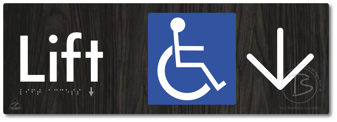 Lift Access with Large Directional Arrow - Braille Tactile Signs Aust.