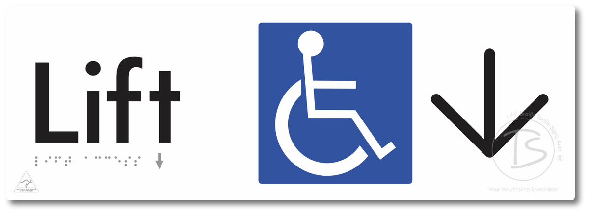 Lift Access with Large Directional Arrow - Braille Tactile Signs Aust.