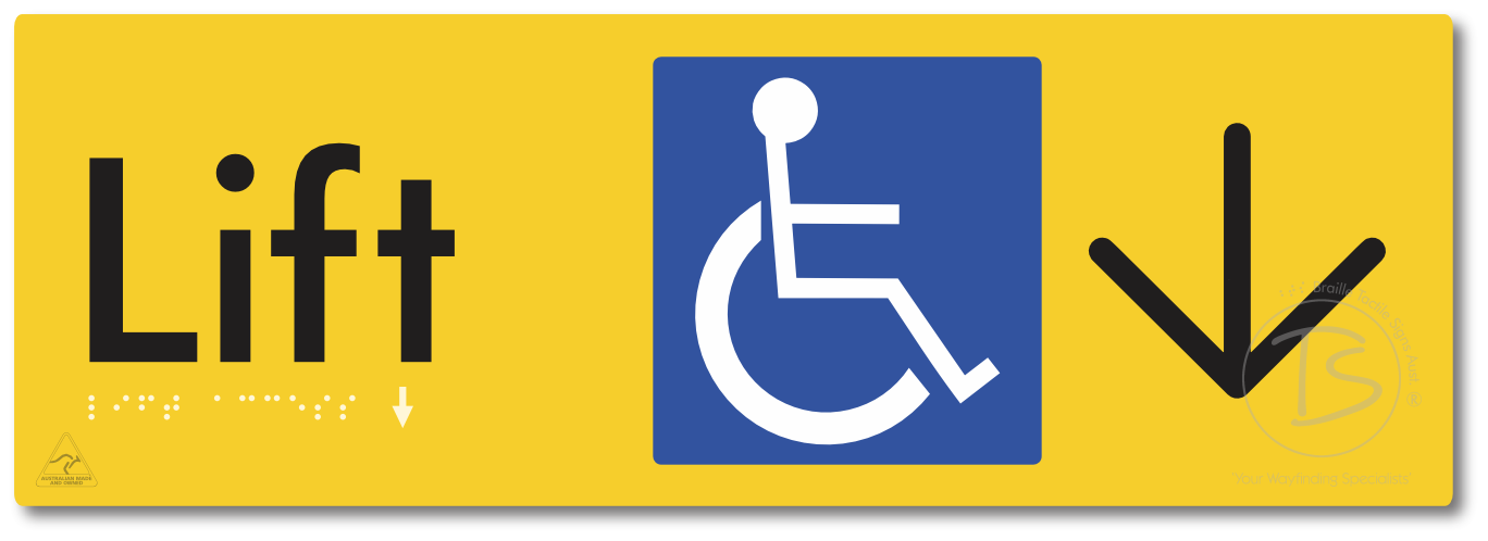 Lift Access with Large Directional Arrow - Braille Tactile Signs Aust.