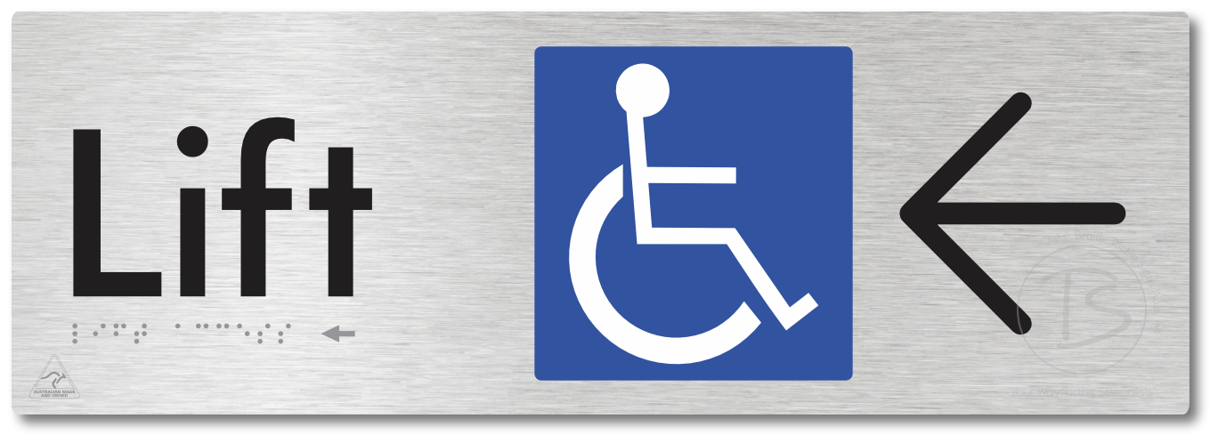 Lift Access with Large Directional Arrow - Braille Tactile Signs Aust.