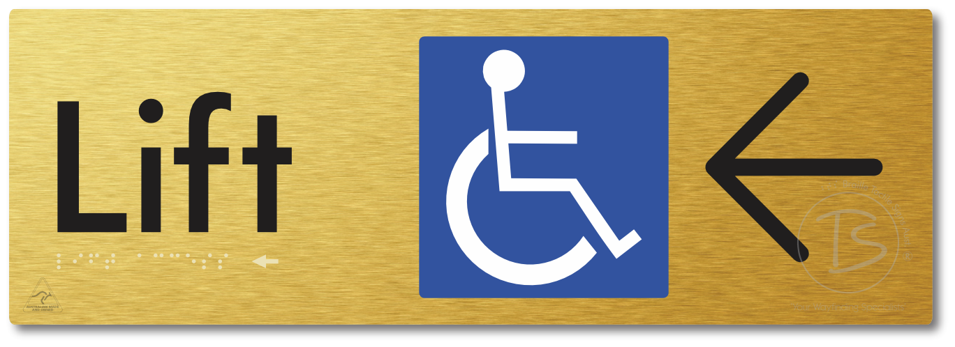 Lift Access with Large Directional Arrow - Braille Tactile Signs Aust.