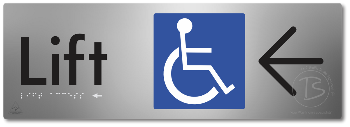 Lift Access with Large Directional Arrow - Braille Tactile Signs Aust.