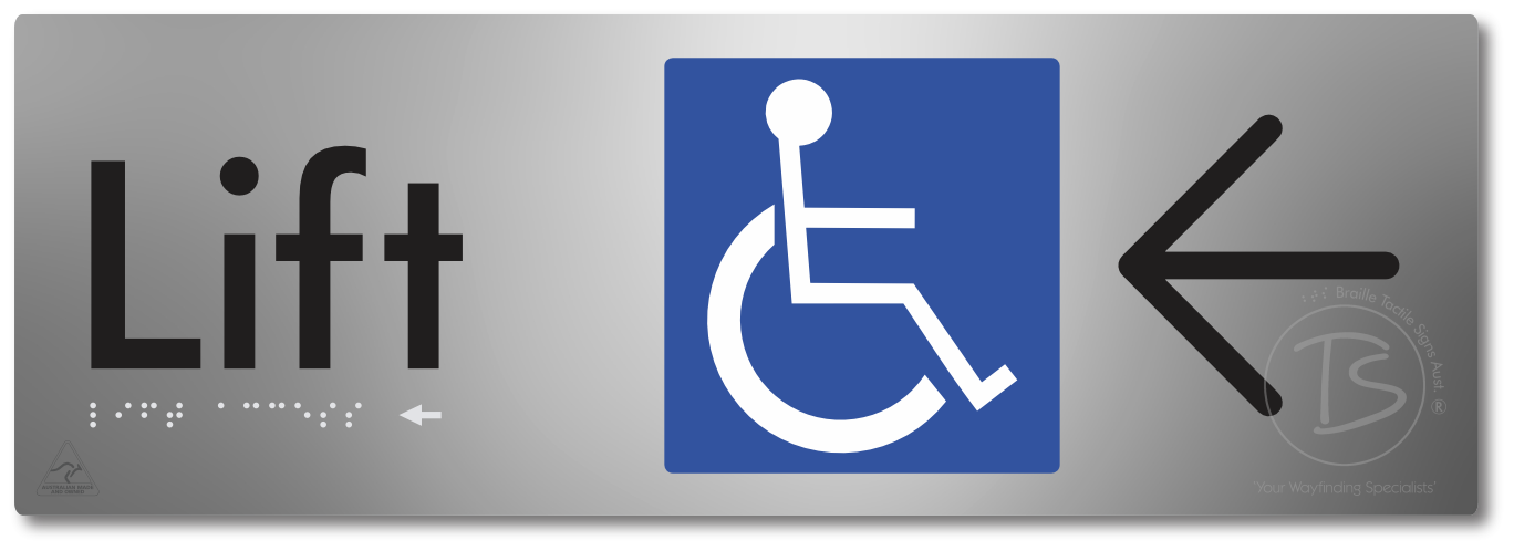 Lift Access with Large Directional Arrow - Braille Tactile Signs Aust.
