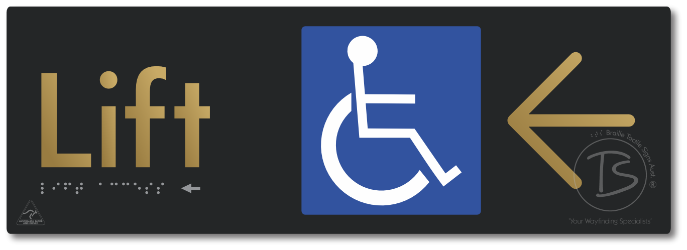 Lift Access with Large Directional Arrow - Braille Tactile Signs Aust.