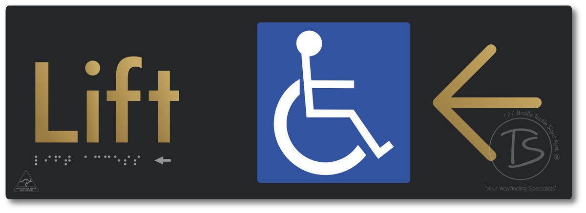 Lift Access with Large Directional Arrow - Braille Tactile Signs Aust.