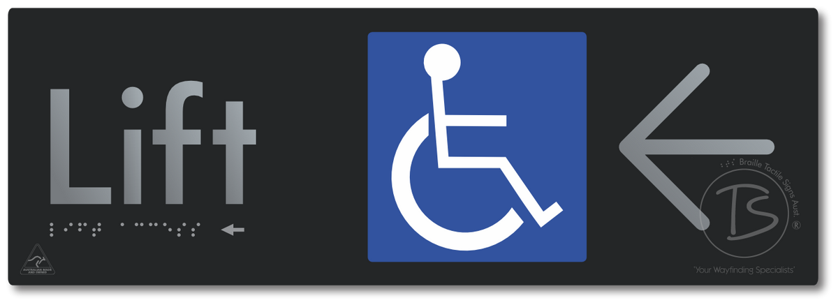 Lift Access with Large Directional Arrow - Braille Tactile Signs Aust.