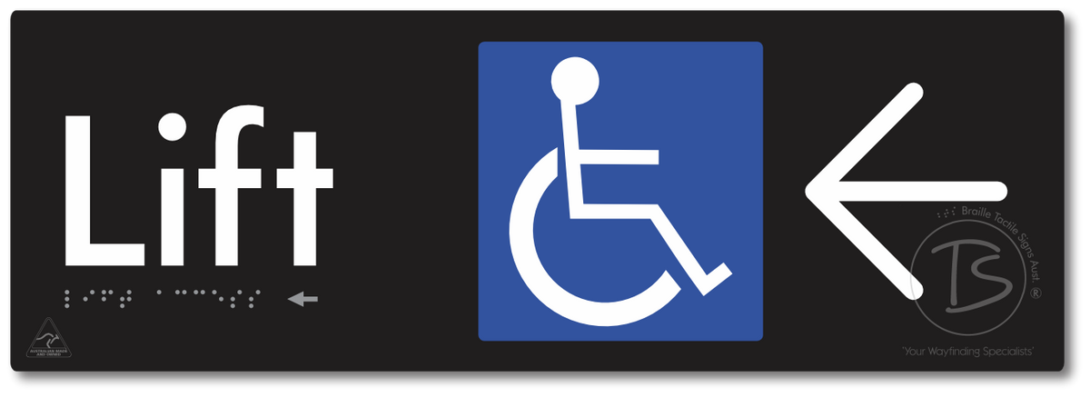 Lift Access with Large Directional Arrow - Braille Tactile Signs Aust.