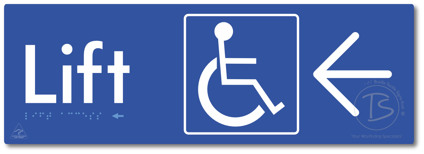Lift Access with Large Directional Arrow - Braille Tactile Signs Aust.
