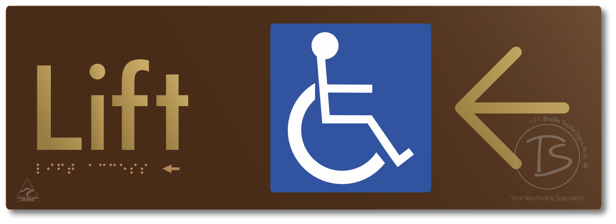 Lift Access with Large Directional Arrow - Braille Tactile Signs Aust.