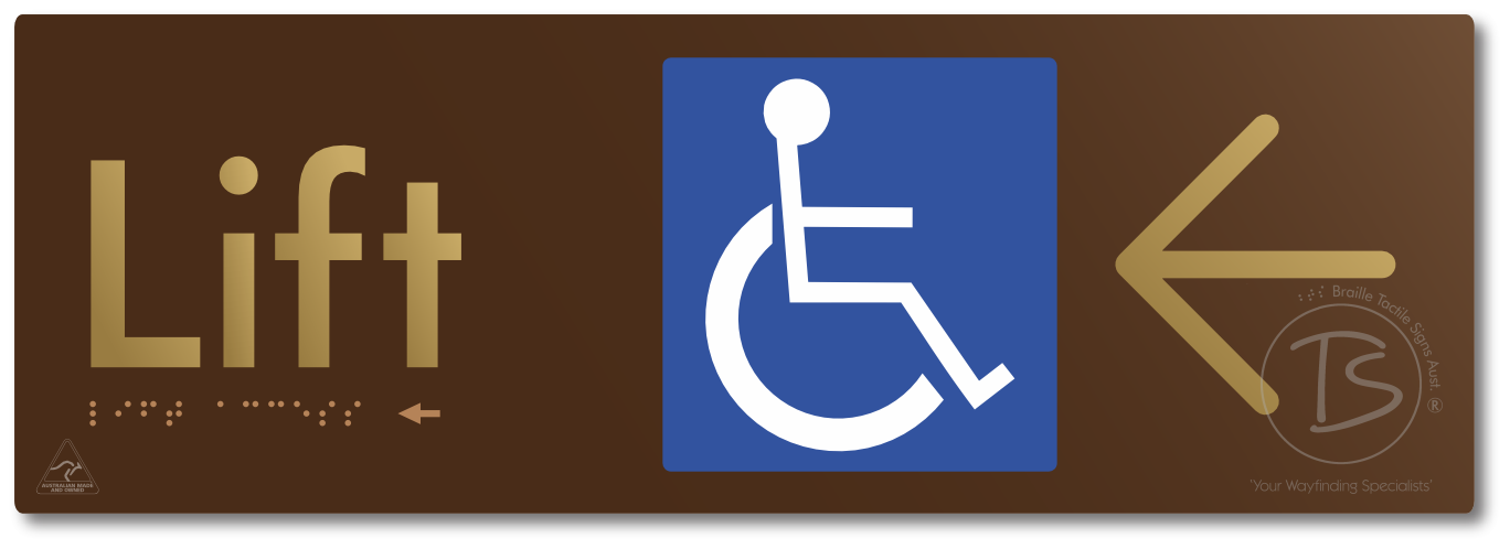 Lift Access with Large Directional Arrow - Braille Tactile Signs Aust.