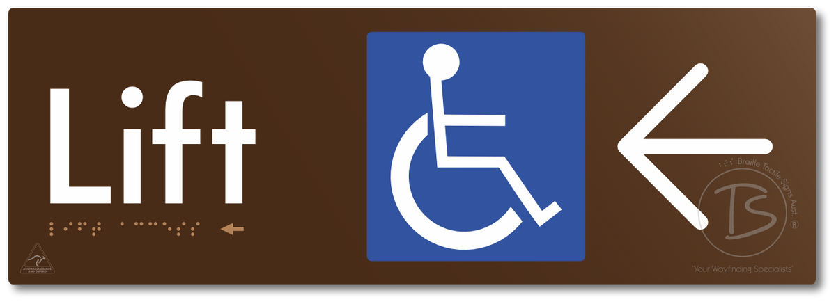 Lift Access with Large Directional Arrow - Braille Tactile Signs Aust.