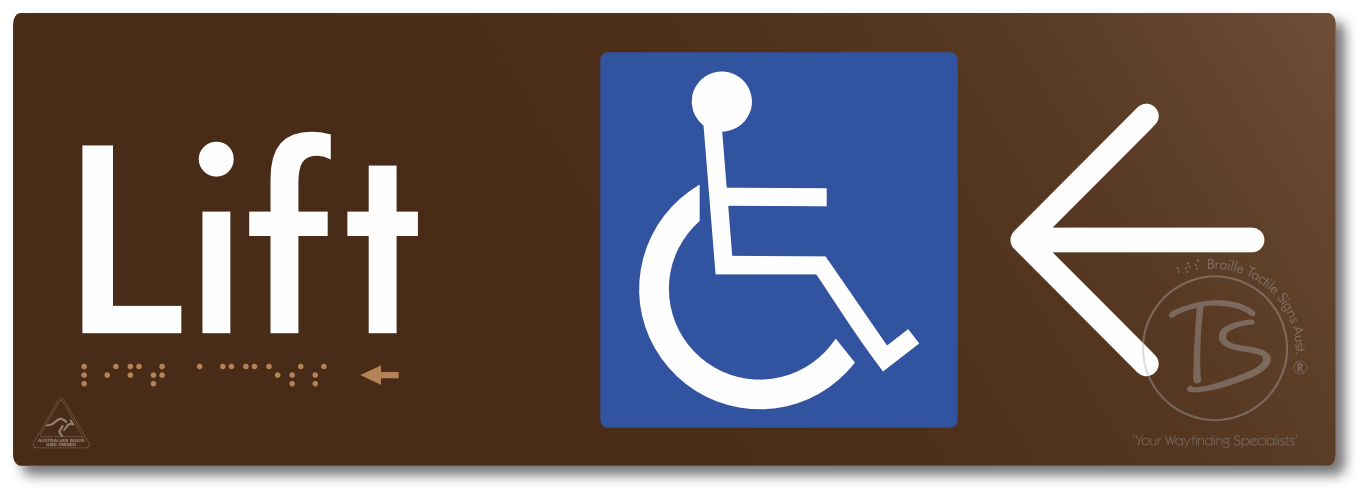 Lift Access with Large Directional Arrow - Braille Tactile Signs Aust.