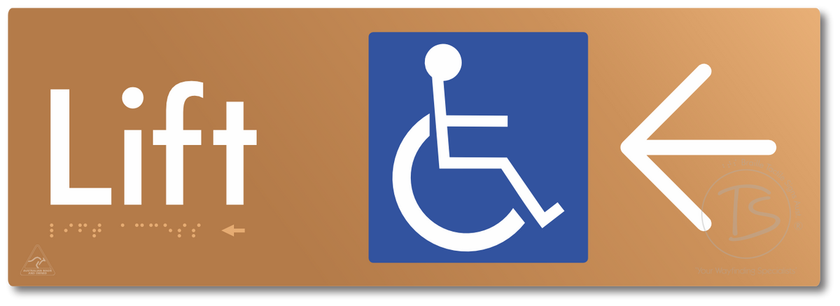 Lift Access with Large Directional Arrow - Braille Tactile Signs Aust.