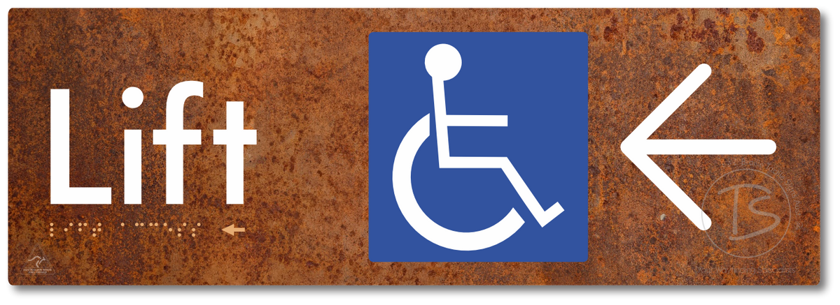Lift Access with Large Directional Arrow - Braille Tactile Signs Aust.