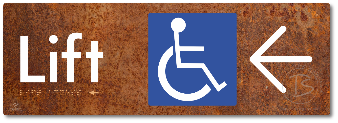 Lift Access with Large Directional Arrow - Braille Tactile Signs Aust.