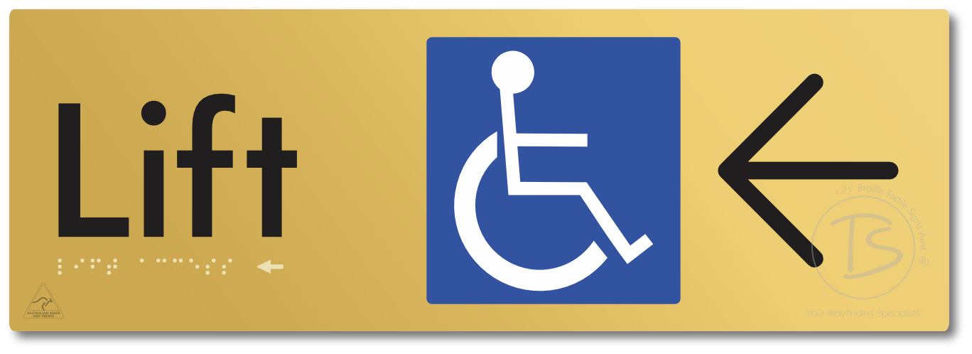 Lift Access with Large Directional Arrow - Braille Tactile Signs Aust.